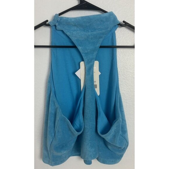 Fabletics Built-In Bra Tank Women Size XXL Mock Light Blue Terrycloth Gym New - Picture 12 of 12